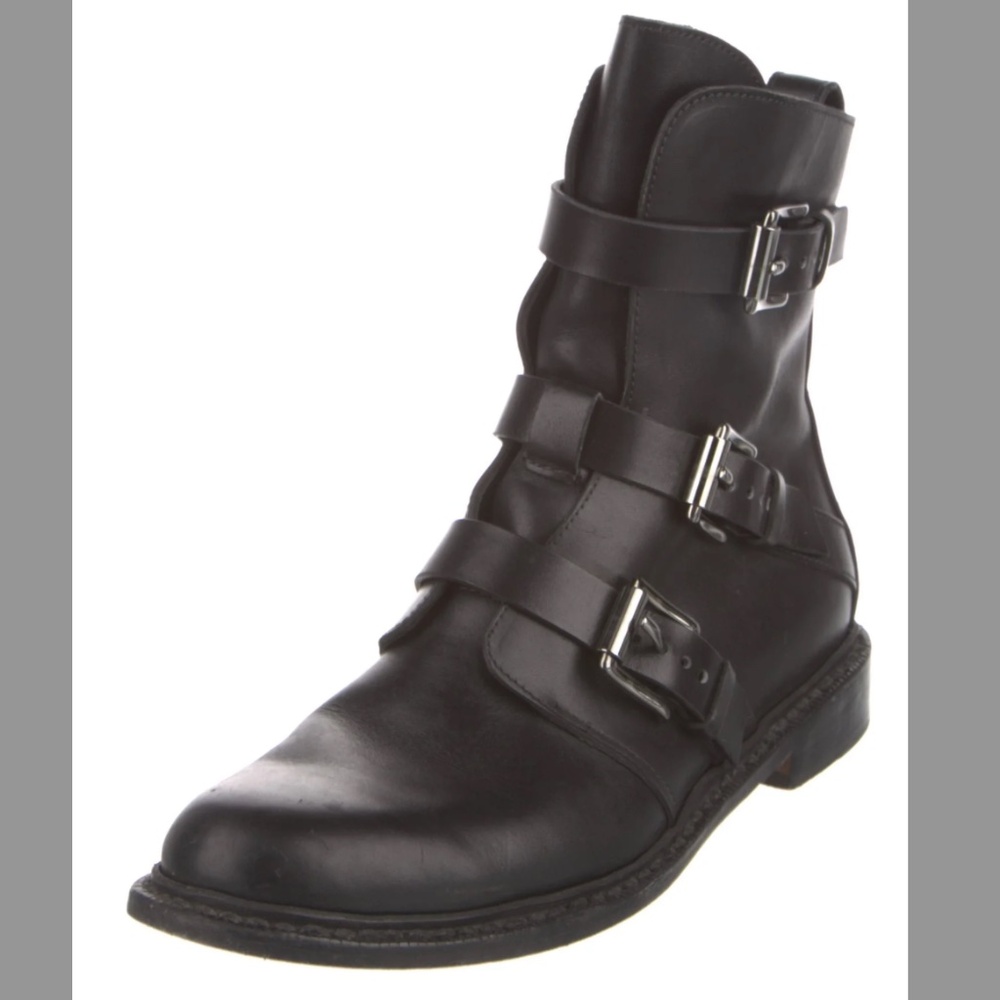 RAG & BONE HUDSON BLACK LEATHER MOTO BIKER COMBAT WOMEN BOOTS 37